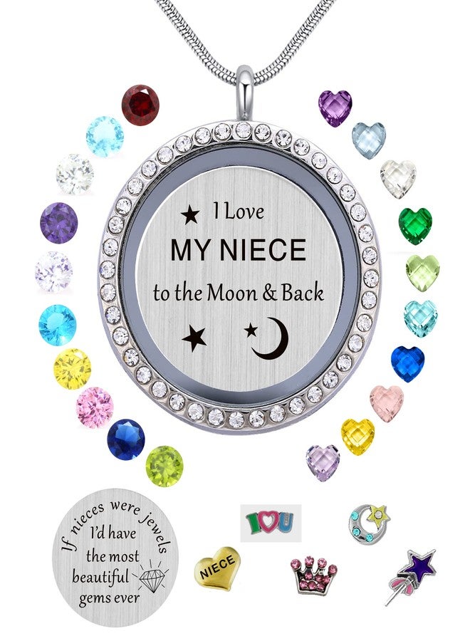 Beffy I Love My Niece to the Moon & Back Pendant Necklace, Floating Charms Locket for Women, Gift from Aunt - Image 1